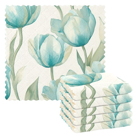 6 Pieces of Kitchen Towels 11x11Inch Kitchen Dish Cloths Kitchen Dish Towels Reuseable Cleaning Cloths Green Tulip