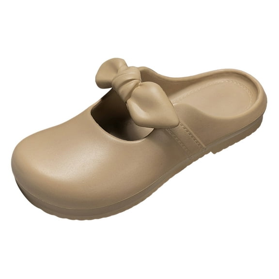 IUJOSY Womens Sweet Bowknot Mules Clogs Mary Jane Shoes Slip on Round Closed Toe Sandals Flats