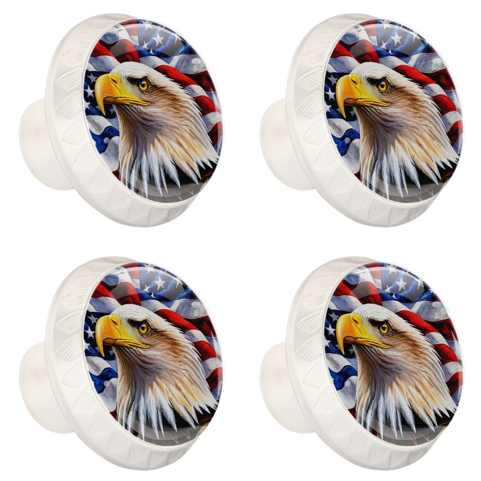 4 Pcs Eagle and American Flag Knobs for Kitchen Cabinet Cupboard Dresser Bookcase Drawer Pulls Handles Round Home Decor