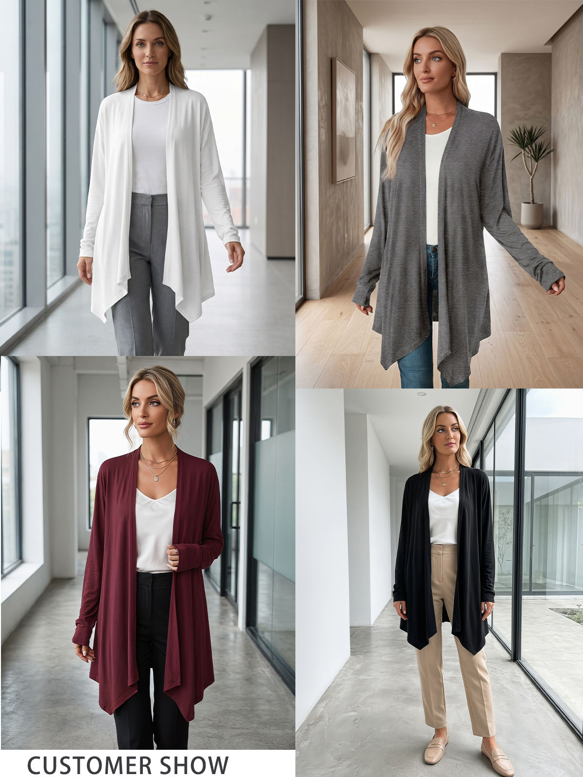 Mengpipi Women's Long Sleeve Cardigan Sweater With Irregular Hem photo 8