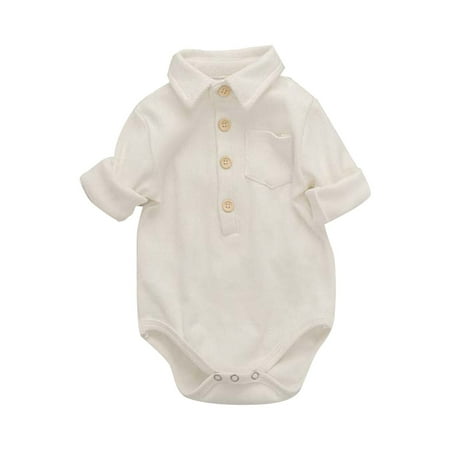 

NIUREDLTD Baby Boys Lapel Long Sleeve Button Shirt Cotton Romper With Pocket 0 To 18 Months Size 73