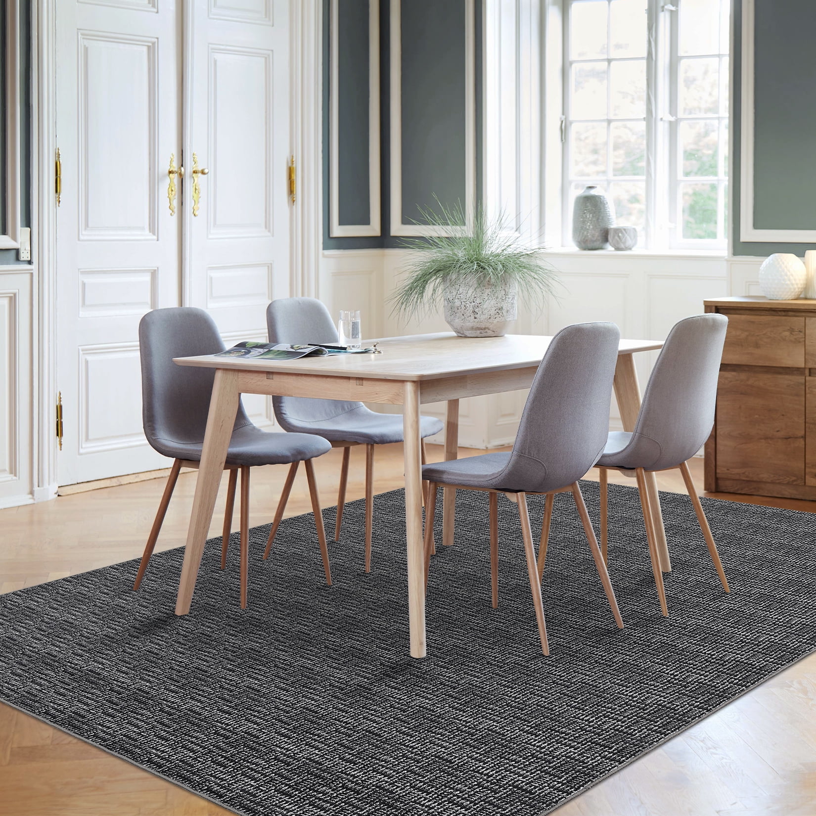 CAROMIO Washable Area Rug Non Slip 5' x 7' Rug for Living Room Solid Printed Textured Rug Indoor Carpet for Bedroom Dining Room, Black
