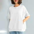 thumbnail image 5 of Women's Short Sleeve Loose Fit Tops Shirts Blouses Crewneck Solid Color Casual Daily Wear Vacation Travel Fashion Essential Gift for Women | CSEONE,White L, 5 of 8