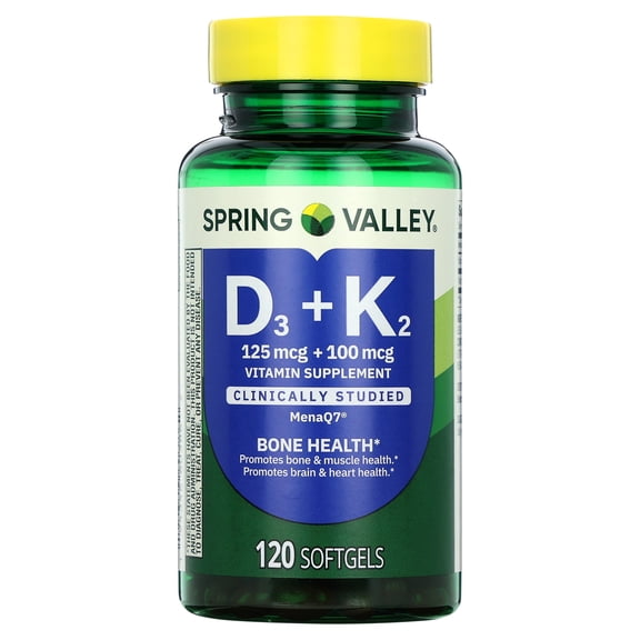 Spring Valley D3 125 mcg   K2 (100 mcg) for Bone Health Softgels, 120 Count