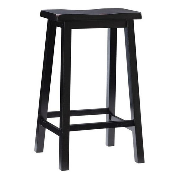 Pemberly Row 29" Transitional Wood Backless Saddle Seat Bar Stool in Black