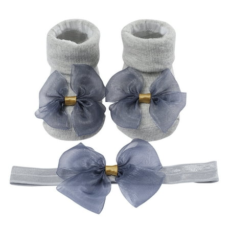 

ZMHEGW Children Kids Socks Soft Bottom Toddler Shoes Socks Bowkot Princess Socks Floor Socks 1Pc Socks + 1Pc Bow Hairband 1-Pack 0-3Y