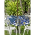 thumbnail image 2 of Outdoor Tablecloth with Umbrella Hole and Zipper, Vintage Boho Round Table Cloth 60 Inch Waterproof Tablecloth, Middle Century Bohemia Style Patchwork Blue Picnic Table Cover for Patio Camping, 2 of 7
