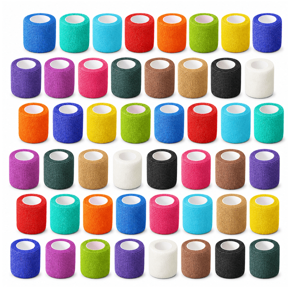 64 Pack 2" x 5 Yards Self Adhesive Cohesive Wrap, Breathable Elastic Athletic Tape for Sports Wrapping, Daily Care & Pet Use, Assorted Colors