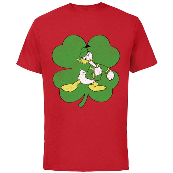 Disney Donald Duck 4-Leaf Clover Retro St. Patrick's Day - Short Sleeve Cotton T-Shirt for Adults - Customized-Red