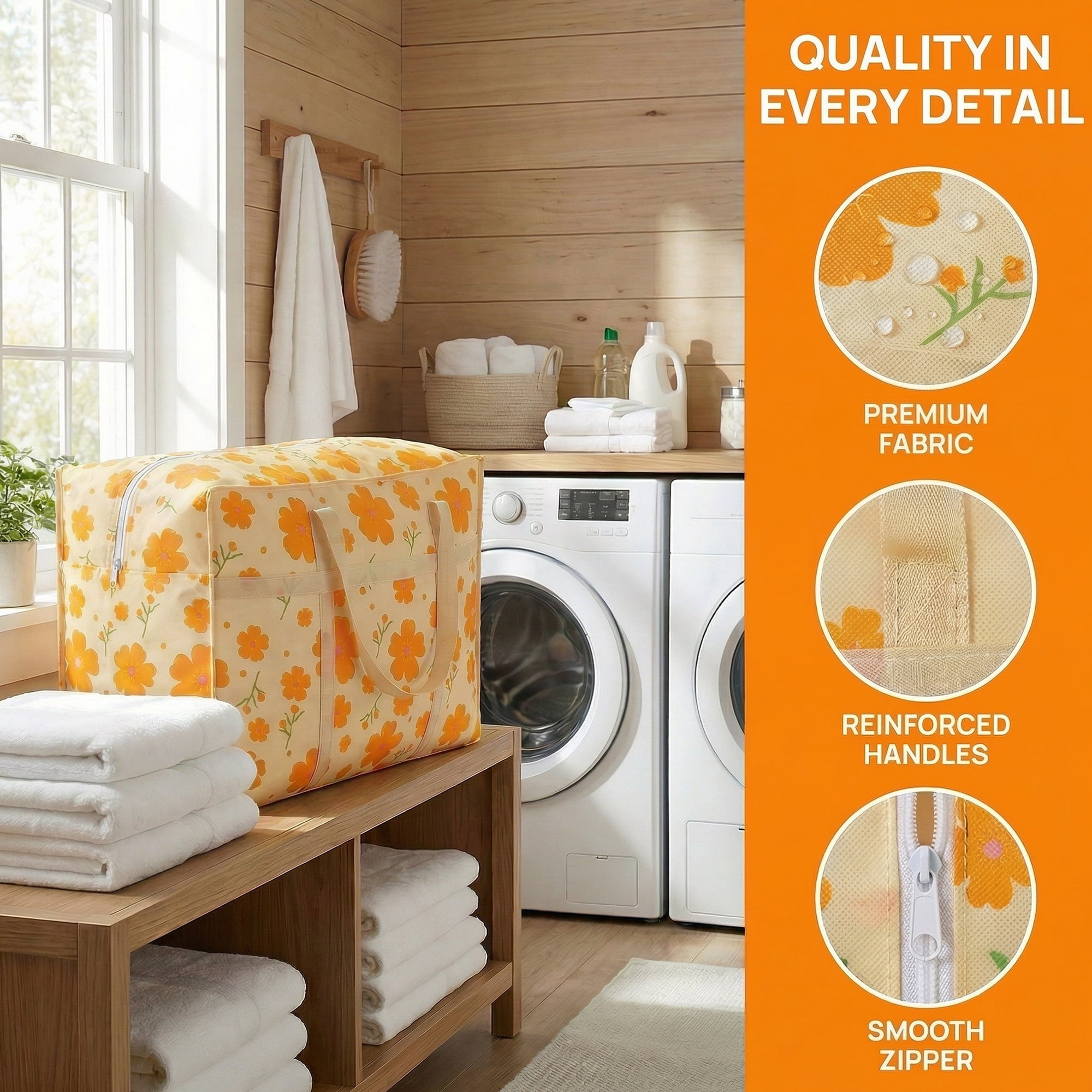Unique Bargains Foldable Storage Bags for Organizing Livingroom Orange 22.4"x9.8"x15.7"
