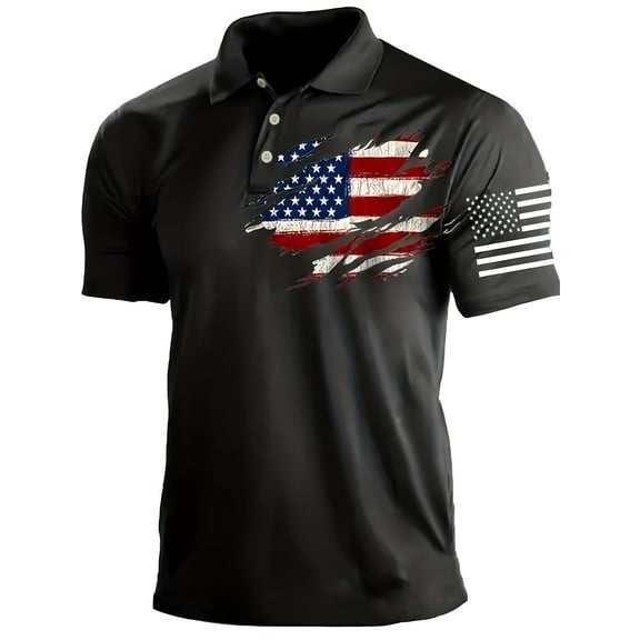 DCDany Men's 4th of July Flag Golf Polo Shirts Short Sleeve Tactical Collared Shirt Men Outdoor Moisture Wicking Shirts Black M