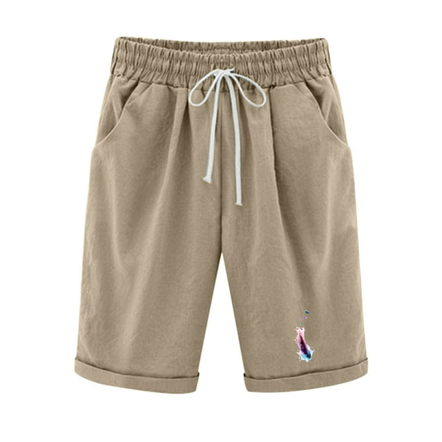 Birdeem Shorts Capris à Cordon pour Femmes à Imprimé Plume à la Mode