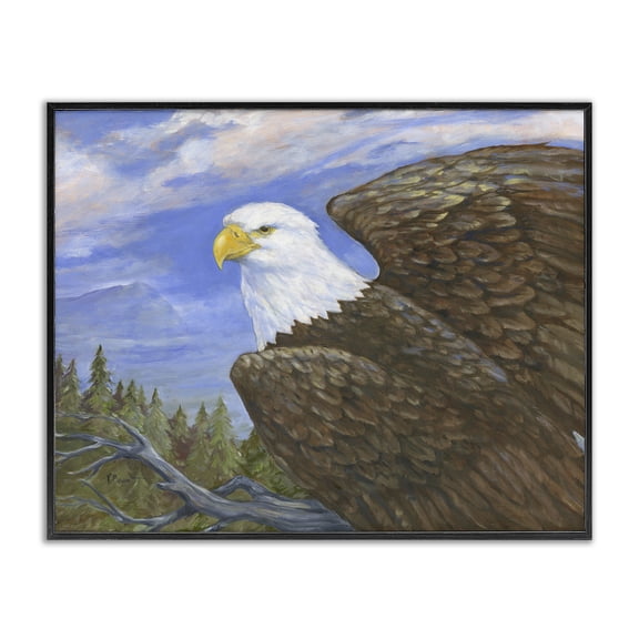 Stupell Industries Eagle Overlook from Tree Top Animals Painting Black Framed Art Print Wall Art, 14 x 11