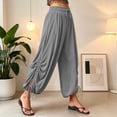 thumbnail image 5 of Ynynloco Women's Harem Pants Casual Loose Fit Wide Leg Cropped Lightweight Drawstring Elastic Waist Pants Adjustable Ankle Tie with Pockets, 5 of 6