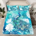 thumbnail image 2 of jejeloiu Bohemian Peacock Twin Sheet Sets,Vinatge Floral Flowers Twin Fitted Sheet,White Cyan Flat Sheet For Teens,Super Cozy Room Decor,3-Piece, 2 of 7