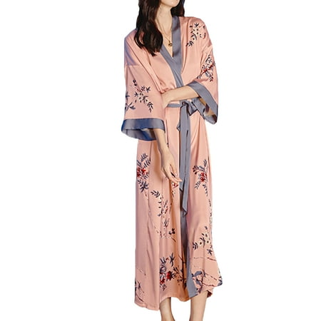

Homgro Women s Silk Japanese Robe Summer Bathrobe Floral Luxury Maternity Satin Sleepwear Soft Long Kimono Robe Loungewear Dark Pink One Size