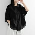 thumbnail image 2 of Timegard Womens Cotton Linen Tops Round Neck 1/2 Sleeve Button Lightweight Loose Casual Tops Summer, 2 of 6