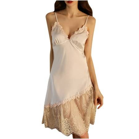 Lace Robe Sleepwear Dress for Women Lingerie Lace Patchwork Dress Sleeveless Backless Chemise Nightgown Dress S-94