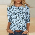 thumbnail image 2 of 3/4 Length Sleeve Womens Tops Color Block Print Crew Neck Shirts Loose Fit Going Out Tops Business Dressy Casual Tunic Blouses 2026 Summer Basic Tees Beach Vacation Outfits, 2 of 5