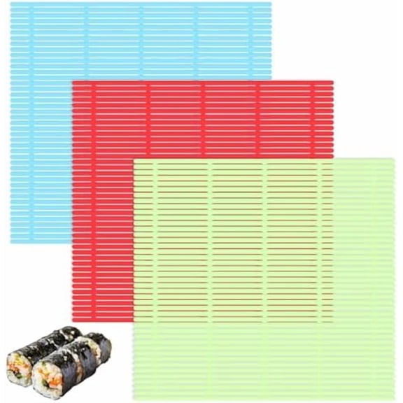 3 Pack Sushi Rolling Mat Plastic Sushi Making Mat Non Stick Reusable Sushis Roller for Beginner Home Cook Kitchen Cooking Home Present (Red, Blue, Green） 9 x 8.2 Inch$$Home Decor, Kitchen, & Other