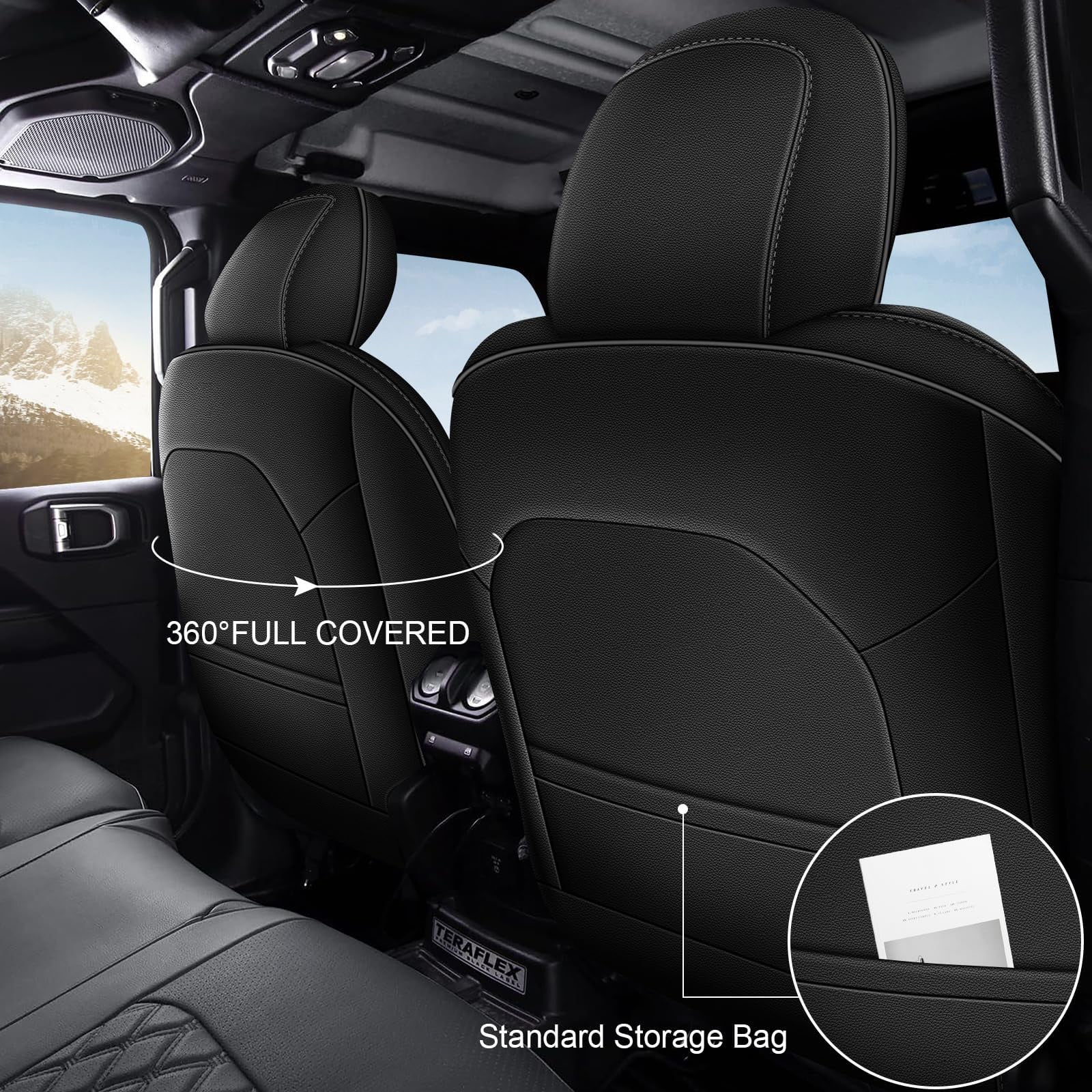 AOMSAZTO Custom Seat Covers for Jeep Wrangler 2018-2024 2-Door Car Seat Covers for Jeep Wrangler Faux Leather Seat Protectors Full Set Black