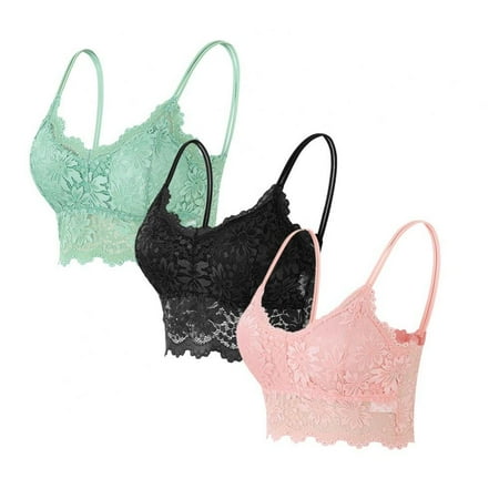

3 Pieces Lace Bralettes for Women with Straps and Removable Pads