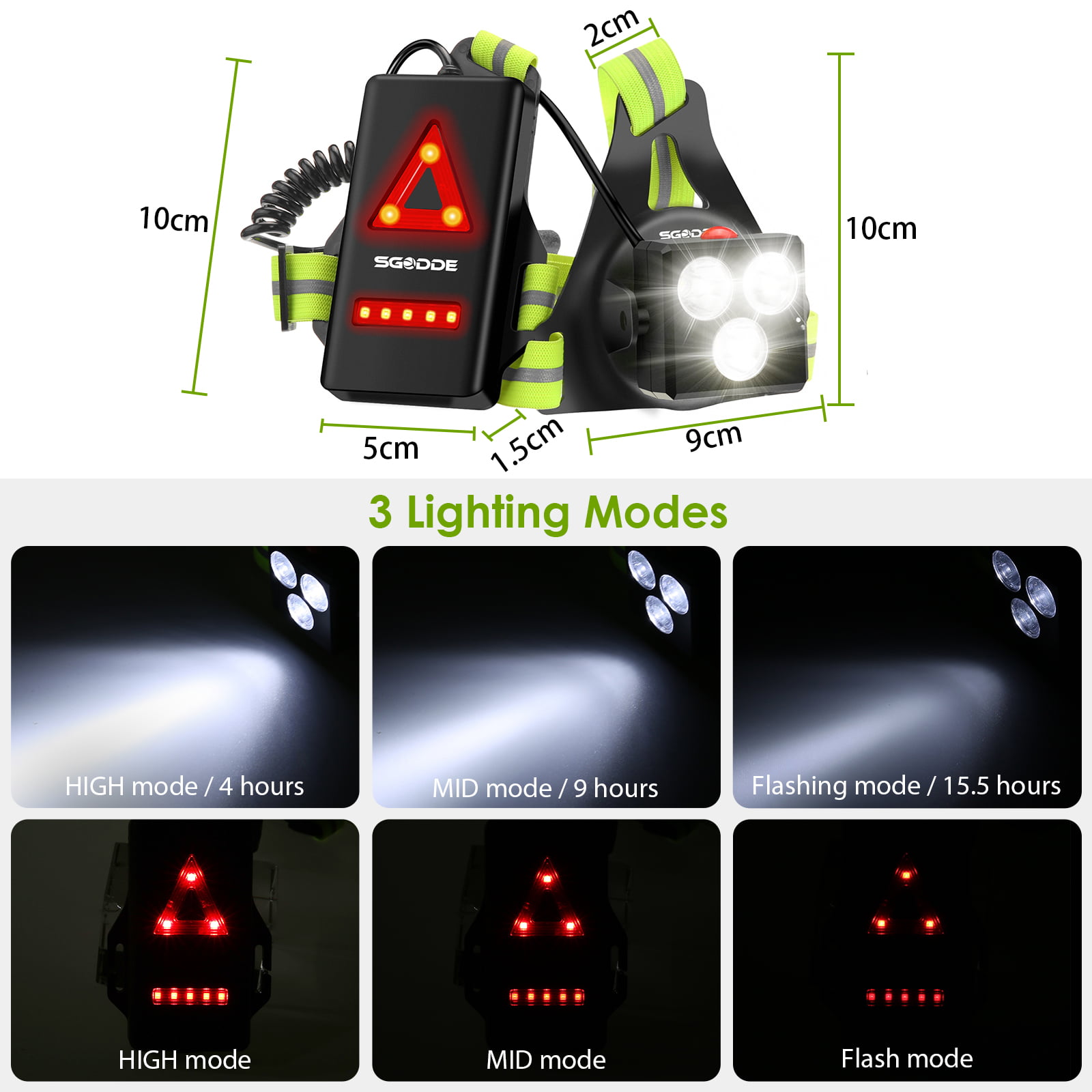 SGODDE Running Lights - pour Runner - Lampe de poitrine à LED avec