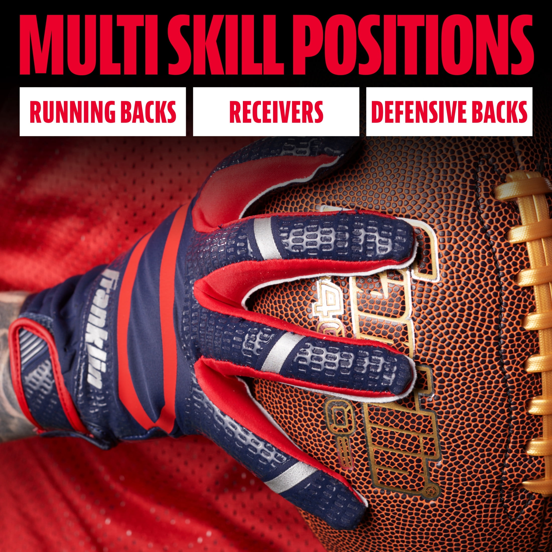 Franklin Sports Hi-Tack Premium Football Receiver Gloves - Navy/Red - Youth Large