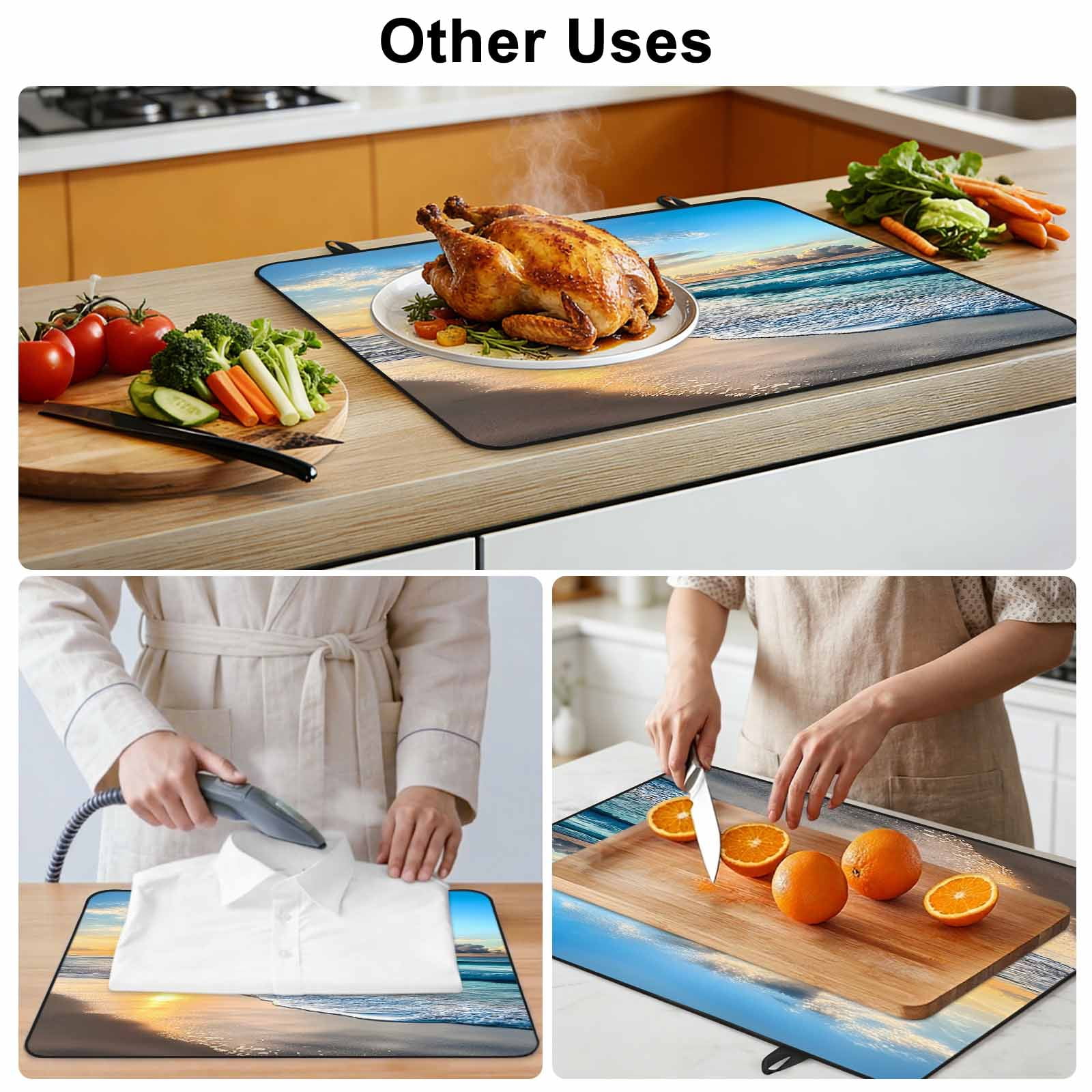 Ocean Sunset Stove Top Cover for Electric Stove, Heat-proof & Non Slip Glass Top Stove Cover Protector, Beach Blue Sky Coastal Seashore Summer Kitchen Flat Cooktop Rubber Mat 24x21 Inches