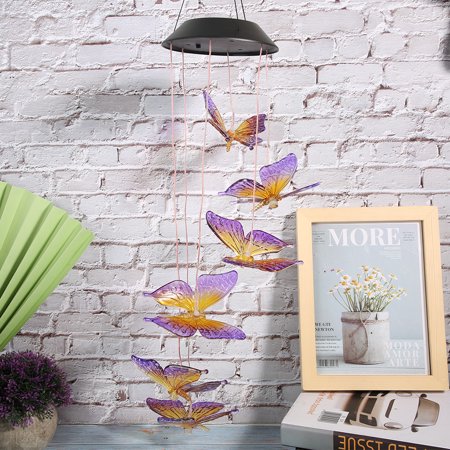 

Solar Light Rechargeable Windbell Decorative Lights Waterproof Hanging For Indoor Outdoor Purple And Yellow Painting