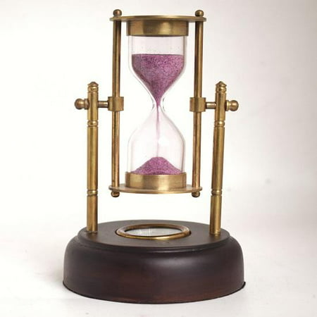 Sand Timer with Wooden Base, Rotating Nautical Hour Glass with Compass ...