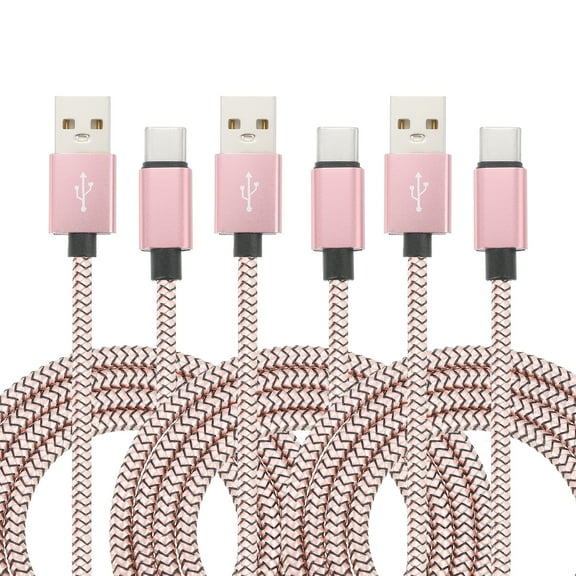 Uxcell 3.28ft USB Type C Charger Cable, 3pcs 2.4A Type-C to USB A Braided Charging Data Cord, Pink