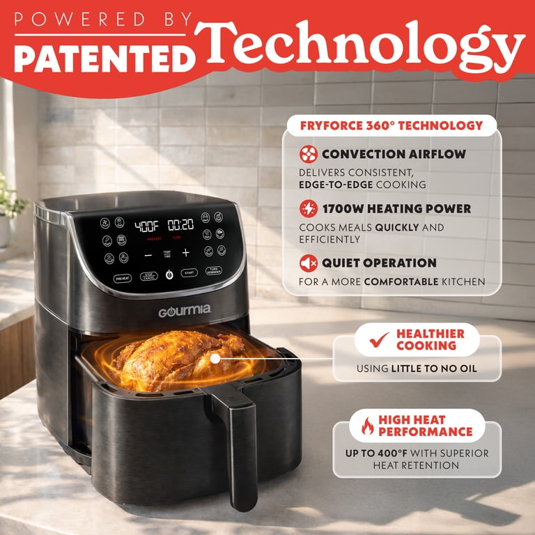 Gourmia 7 Qt Air Fryer, 12 Presets, Digital Display, FryForce 360