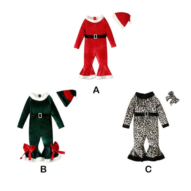 Girls Christmas Costume Festival Bell Bottom Outfit for Warm Suit New Year Outfit Party Photography Shooting Dress Clothes Red 120 yard Walmart
