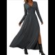 thumbnail image 3 of Vestido Elegante de Otoño 2025 para Mujer, con Escote en V Profundo, Larga y Abertura, para Boda, Noche, Graduación, Fiesta Gris Oscuro XL, 3 of 9