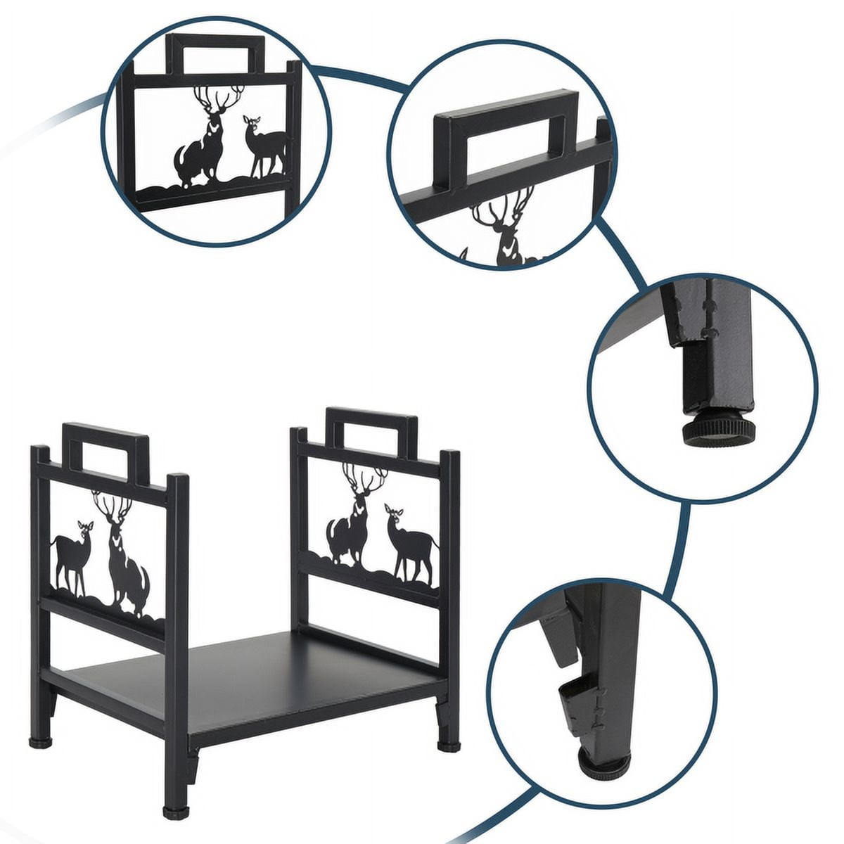 Single Layer Firewood Holder Weatherproof Firewood Rack with Tool Hooks, Indoor/Outdoor Use, Black