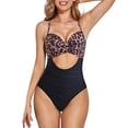 thumbnail image 1 of Cathalem Swimsuits Ruched Tummy Control Bathing Suits Vintage Retro Push Up Swimwear,BK2 M, 1 of 5