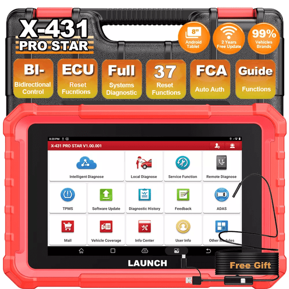 LAUNCH X-431 PRO STAR 8 Inch OBD2 Scanner Car Diagnostic Tool, Full System Bidirectional Scan Tool with 37 Reset Functions, ECU Cod-ing, FCA Auto Auth, 2 Years Free WiFi Update