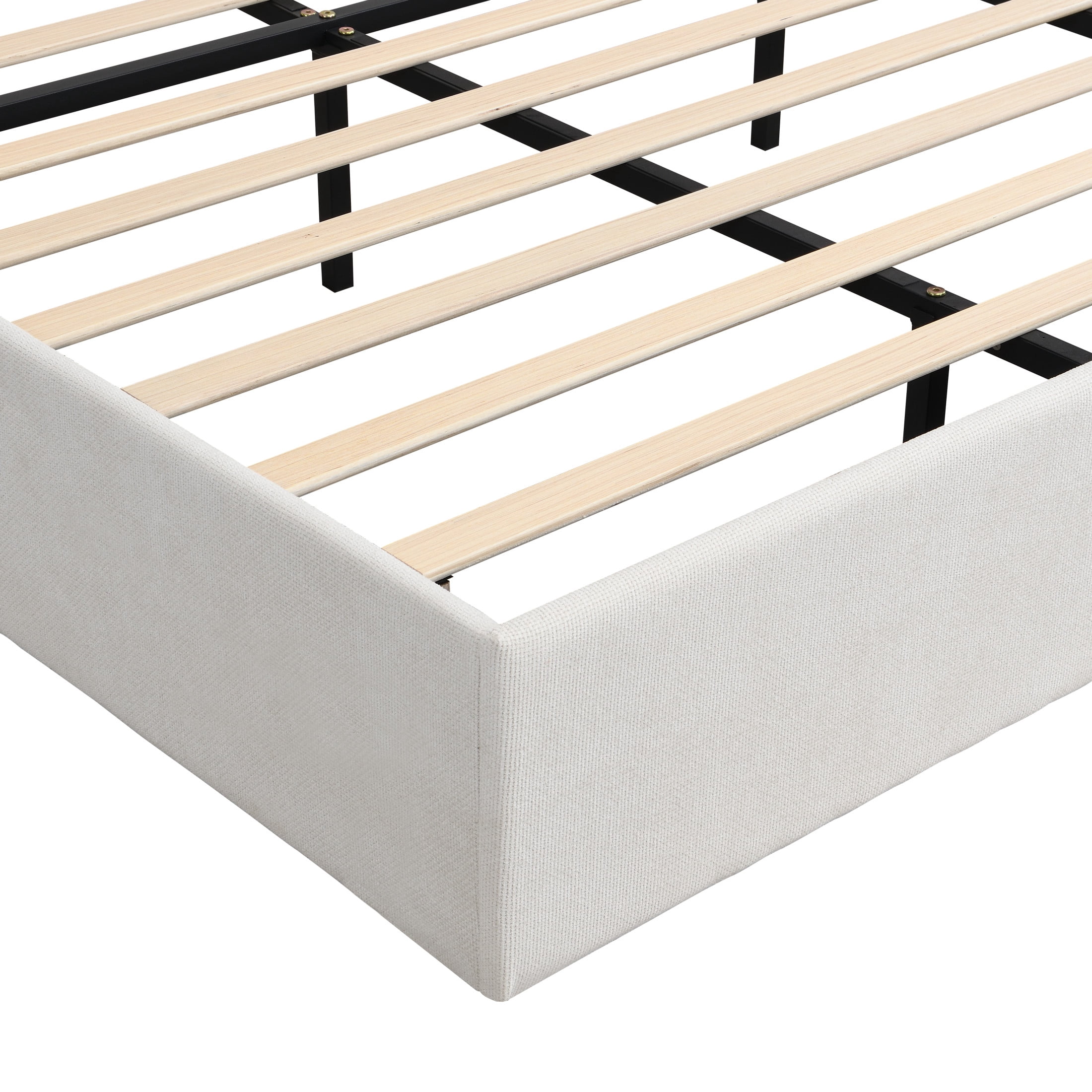 GDF Studio King Size Upholstered Bed with Chenille Fabric, High Headboard and 12-Slat Support, Beige