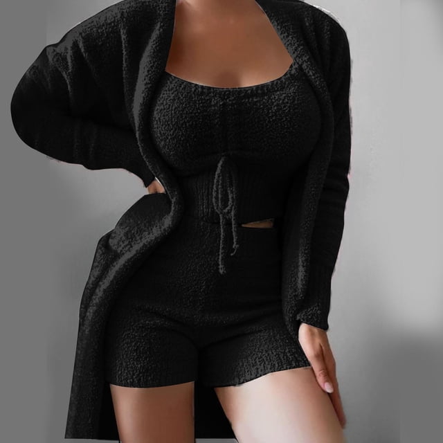 Birdeem Pyjama Mode Femme Slim Dentelle Taille Élastique Manches Longues Décontracté Trois Pièces
