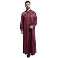 thumbnail image 1 of Men Embroidery Muslim Long Kaftan Robe Islamic Shirt Thobe Clothes, 1 of 3
