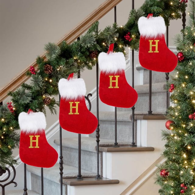 Bolsa de regalo de calcetín de Navidad | Medias de lana de punto con letra bordada | Bolsa de regalo para dulces | Decoración festiva de árbol de chimenea | Duradero Espacioso 18x9cm | Lazo de fácil