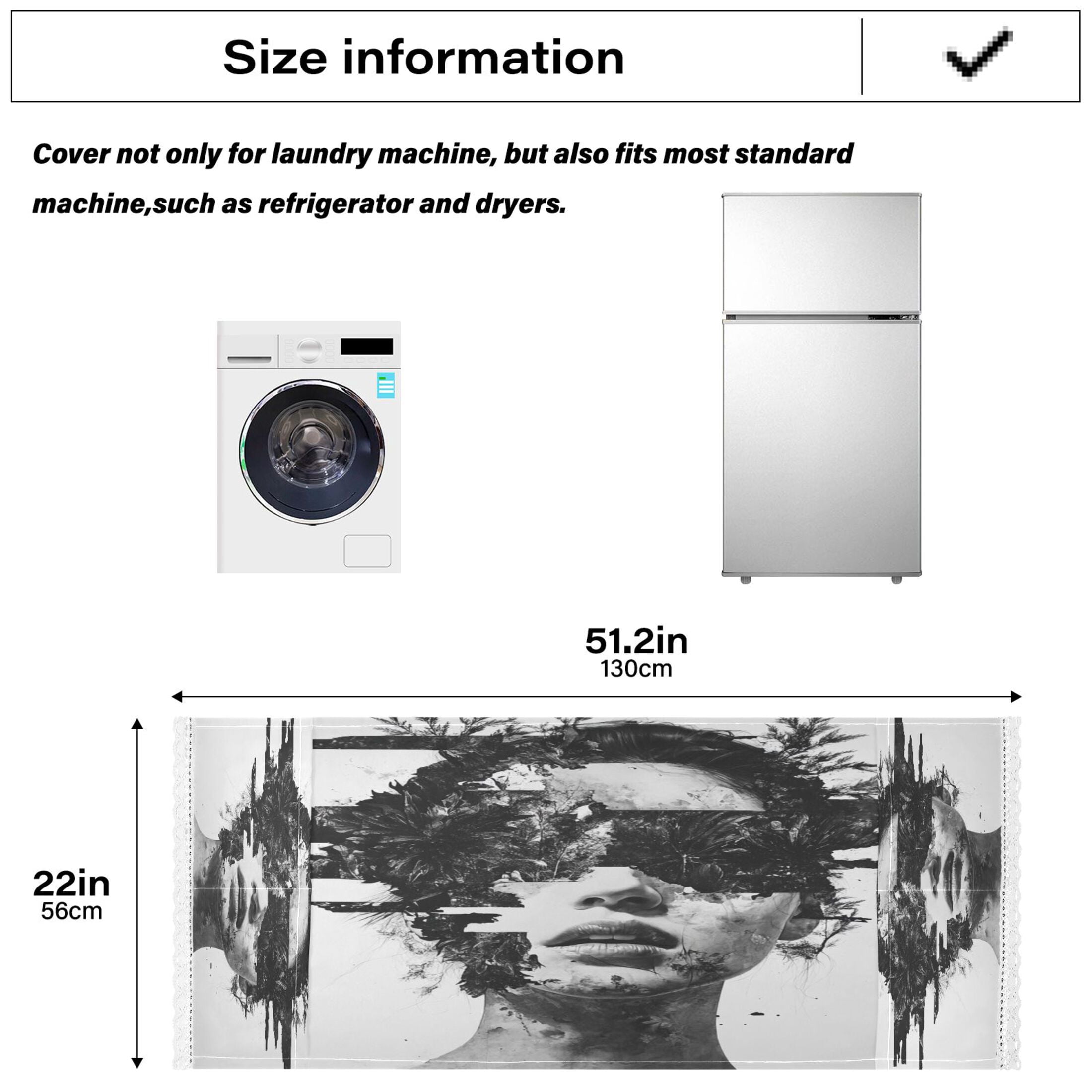 Artists GirlWasher and Dryer Covers Dust-Proof and Oil Resistant Fridge Cover with 4 Storage Pockets Washing Machine Top Cover for Laundry Kitchen Home 51.2 x 22 In