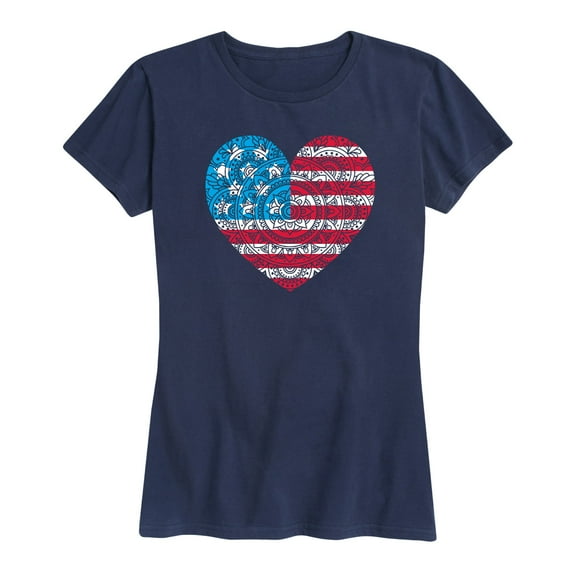 Instant Message - Usa Flag Mandala Heart - Women's Short Sleeve Grphic T-Shirt