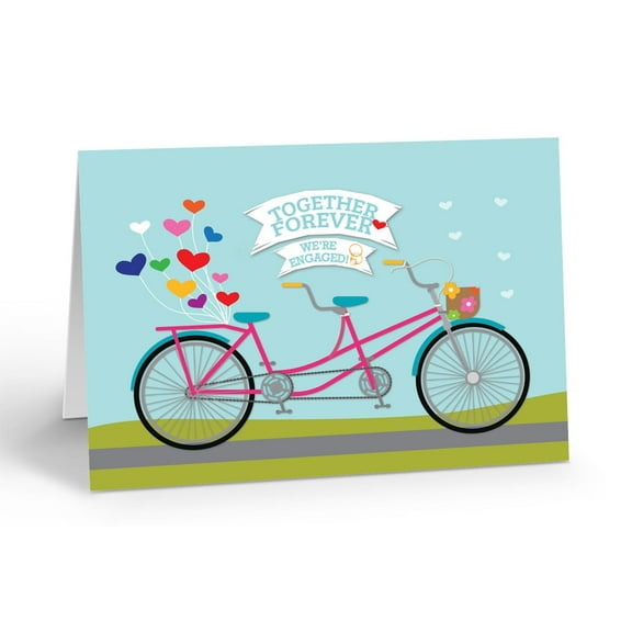 Stonehouse Collection | Single Engagement Greeting Card | Tandem Bicycle with He