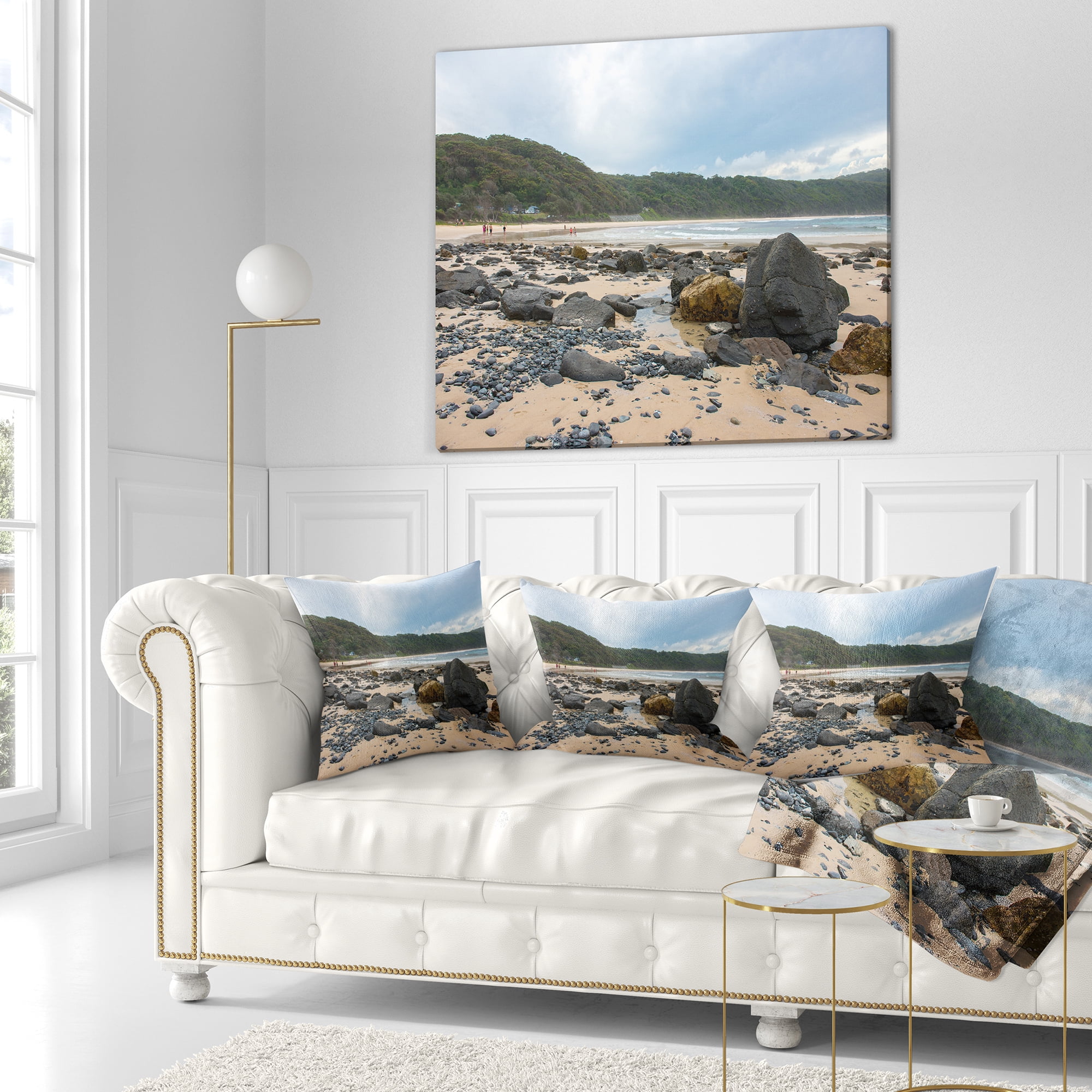 Designart Pretty Beach with Small and Big Rocks - Seashore Throw Pillow - 18x18