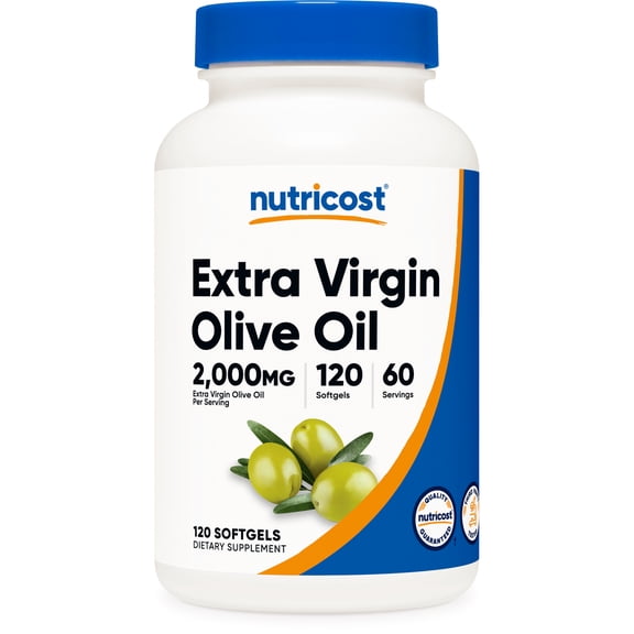 Nutricost Extra Virgin Olive Oil Supplement (2,000mg) 120 Softgels - Gluten-Free, GMO-Free, 60 Servings