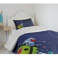 thumbnail image 4 of Ambesonne Space Cat Quilted Bedspread Set 2 Pcs, Cartoon Kitten Aliens, Twin Size, Green Brown Dark Blue, 4 of 6