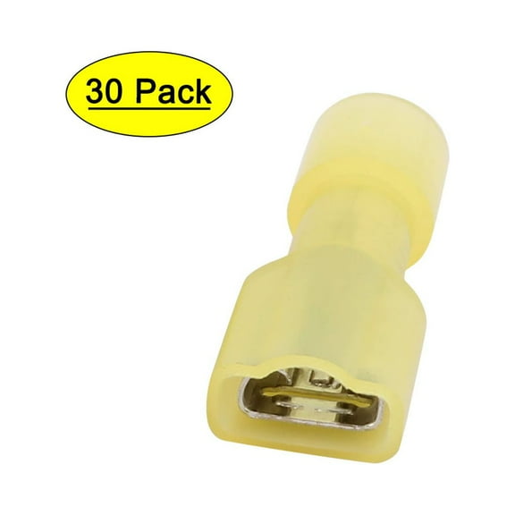 Unique Bargains 30pcs 12-10AWG Wire Insulated 6.3mm Female Spade Crimp Terminal Connector Yellow