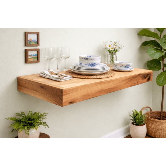 3 Inch Thick Floating Wood Shelf, Heavy-Duty Rustic Wall Mantel Mount Bracket (24"x6")